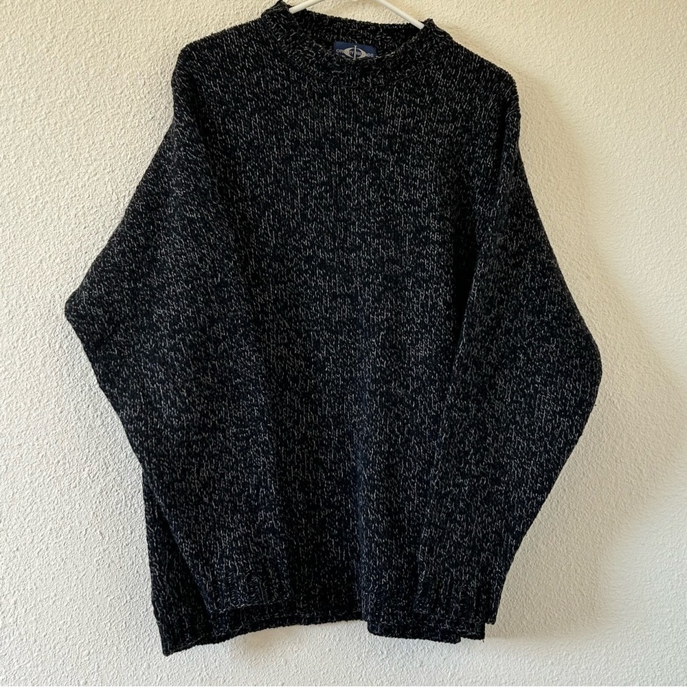 Orkney Island Vtg Wool Blend Fishermen Knit Sweater Men's Large Black Gray Gramp